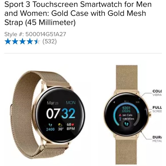 iTouch Sport Smart Watch. Gold band - Picture 4 of 5